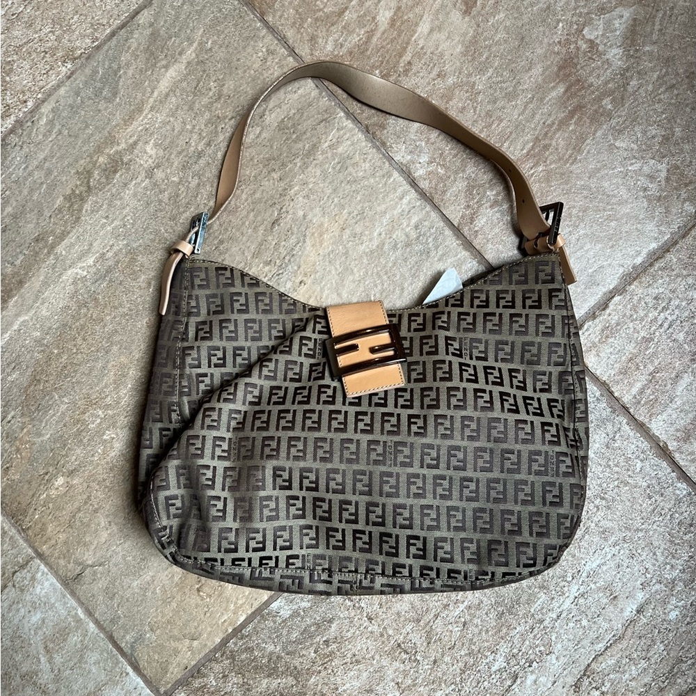Fendi Tan Brown Shoulder Bag with Geometric Design